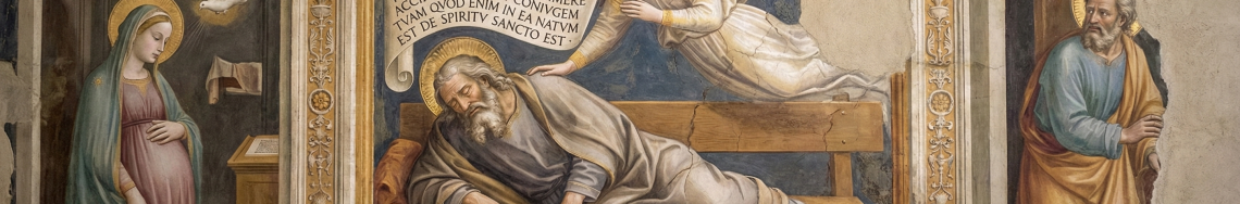 Fresk przedstawiający sen św. Józefa – anioł ukazuje mu się we śnie, obok stoi brzemienna Maryja